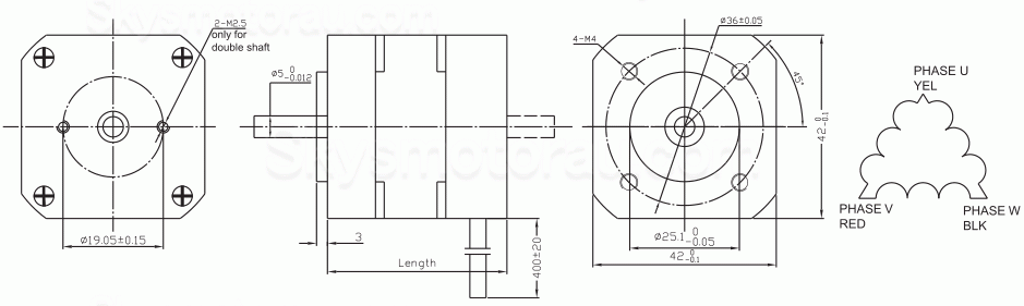 24V/48V 3 Phase Brushless BLDC DC Motor OK42BL 7.5Ncm-260Ncm 4000RPM 42.2x42.2mm